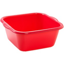 Plasticforte teiltje/afwasbak - vierkant - kunststof - 10 liter - 36 x 34 x 15 cm - Rood - Afwasbak