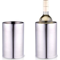 Alpina Champagne & wijnfles koeler/ijsemmer - 2x - zilver - rvs - H19 x D12 cm - IJsemmers