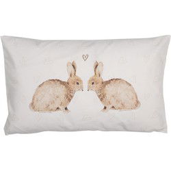 Clayre & Eef Kussenhoes  30x50 cm Wit Polyester Konijnen Sierkussenhoes