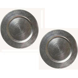 2x stuks ronde kaarsenborden/kaarsenplateaus zilver van kunststof 33 cm - Kaarsenplateaus