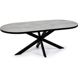 Stalux Plat ovale eettafel 'Noud' 180 x 100, kleur zwart / beton