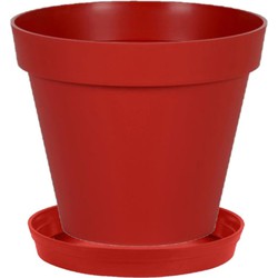 Bloempot Toscane kunststof rood D30 x H26 cm inclusief onderschaal D23 cm - Plantenpotten