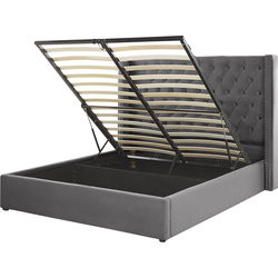 LUBBON  - Bed met opbergruimte - Grijs - 160 x 200 cm - Fluweel