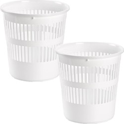 2x stuks afvalbakken/vuilnisbakken/kantoorprullenbakken plastic wit 28 cm - Prullenmanden