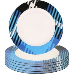 Bord 10x kunststof wit/blauw motief 33 cm - Kaarsenplateaus