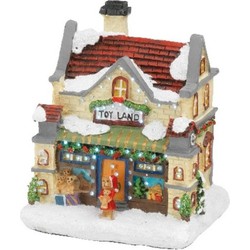 Kerstdorp kersthuisjes speelgoedwinkel met verlichting 9 x 11 x 12,5 cm - Kerstdorpen
