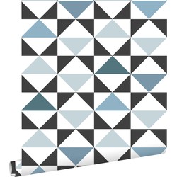 ESTAhome behang grafische driehoeken wit, zwart, vintage blauw en lichtblauw - 0,53 x 10,05 m - 139097
