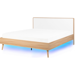 Beliani SERRIS - Tweepersoonsbed met LED-verlichting-Lichte houtkleur-Vezelplaat