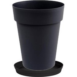 Bloempot Toscane kunststof zwart D44 x H53 cm inclusief onderschaal D35 cm - Plantenpotten