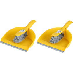 Urban Living Stoffer en blik set - 2x - geel - zachte borstel - kunststof - 32 x 22 cm - Stoffer en blik