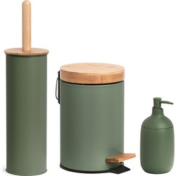 Zeller toiletaccessoires set 3-delig - metaal - salie groen - Badkameraccessoireset