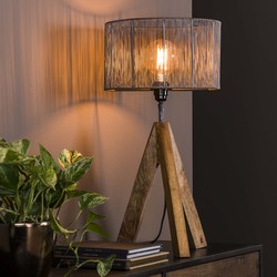 D - Hoyz - Tafellamp Tripod Wood - Zwart Nikkel - Industrieel - 30x30x65