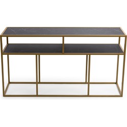 Stalux Side-table 'Teun' 150cm, kleur goud / zwart marmer