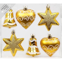 6x stuks kunststof kersthangers figuurtjes goud 9 cm kerstornamenten - Kersthangers