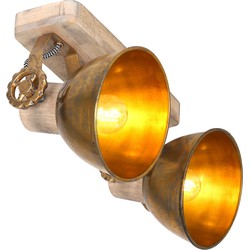 Stoere tweelichts plafondspot Mexlite Gearwood Brons