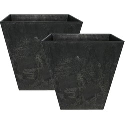 Set van 2x stuks bloempot/plantenpot vierkant van gerecycled kunststof zwart D20 en H20 cm - Plantenbakken