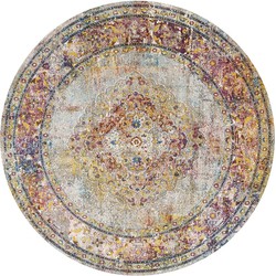 Tapijtenloods Picasso Keshan Vintage Rond Vloerkleed Multi / Beige Laagpolig- 350 CM ROND