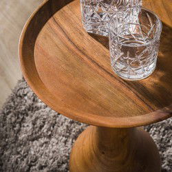 Bijzettafel Rond - Naturel Acaciahout - Massieve Voet