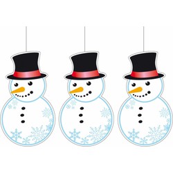 3x stuks kerst hangdecoratie sneeuwpop 41 x 25 cm - Decoratiesneeuw