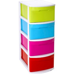 Ladeblok/bureau organizer met 4x lades - wit/gekleurd - L39 x B28.5 x H78 cm - kunststof - Ladeblok