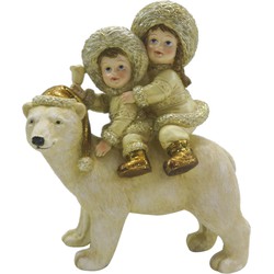 Clayre & Eef Beeld Kinderen 13*7*15 cm Beige Goudkleurig Kunststof Kerstdecoratie Beeld decoratie Decoratieve Accessoires