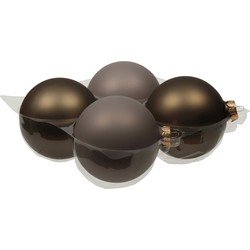 Othmar Decorations Grote kerstballen - 4x st - grijs/bruin - 10 cm - glas - Kerstbal
