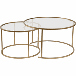 Set van 2 ronde, inschuifbare salontafels met glazen blad D80 cm  AURUM