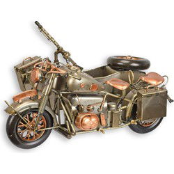 A TIN MODEL OF A MILITARY MOTORCYCLE WITH SIDECAR