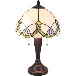 LumiLamp Tiffany Tafellamp  Ø 30x50 cm  Beige Groen Glas Bloemen Tiffany Bureaulamp