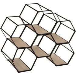 Metalen hexagon flessenrek/wijnrek voor 6 flessen 26 x 15 x 29,5 cm zwart - Wijnrekken