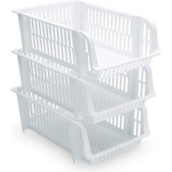 Plasticforte Stapelbare opbergmand - 8x - wit - 20L - kunststof - Opbergmanden