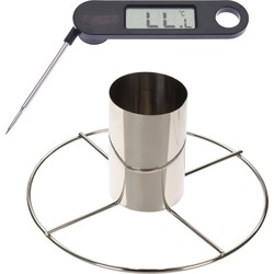 Kiprooster/kippengrill voor de barbecue/BBQ/oven RVS 20 cm met vleesthermometer / braadthermometer - barbecueroosters