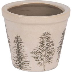 Clayre & Eef Bloempot Ø 8x7 cm Beige Keramiek Dennenbomen