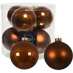 16x stuks glazen kerstballen kaneel bruin 10 cm mat/glans - Kerstbal