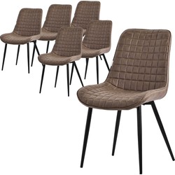 Eetkamerstoel set van 6 bruin met kunstlederen bekleding en stalen poten Keukenstoel met rugleuning ML design