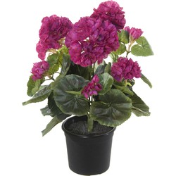 Geranium Kunstbloemen - in pot - fuchsia - H35 cm - Kunstplanten