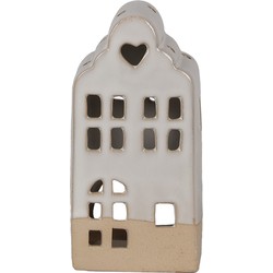 Clayre & Eef Theelichthouder Huis 7x6x14 cm Beige Keramiek Waxinelichthouder