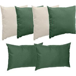 Hesperide Bank/sier/tuin kussens - binnen/buiten - 6x stuks - beige/groen - Sierkussens