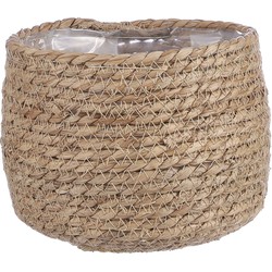 Mica Decorations Bloempot - rotan - beige - jute - 18 x 15 cm - Plantenpotten