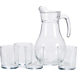 Vivalto Glazen karaf/schenkkan met deksel - 1,8 liter - met 4 drinkglazen van 400 ml - Drinkglazen