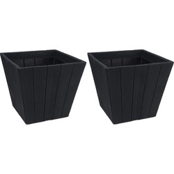 2x Grijze plantenpotten hout-look 40 cm - Plantenpotten