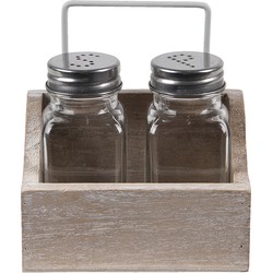 Clayre & Eef Peper en Zoutstel Set van 2  11x6x12 cm Bruin Hout Zout en Peper