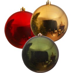 3x stuks grote kerstballen van 20 cm glans van kunststof groen goud en rood - Kerstbal