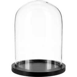 Atmosphera Home decoratie glazen stolp op houten plateau - glas/zwart - D23 x H29 cm - Decoratieve stolpen