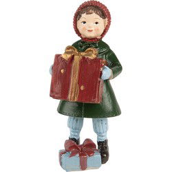 Clayre & Eef Kerstdecoratie Beeld Meisje 12 cm Groen Rood Kunststof