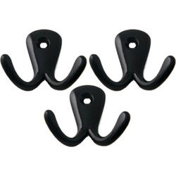 Kapstokhaken - 5x - dubbele haak - aluminium - zwart - 5,0 cm - Kapstokhaken