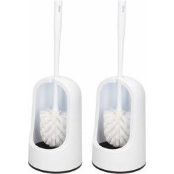Plasticforte WC borstel met houder - 2x - wit - 40 cm - kunststof - Toiletborstels