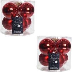 Kerstboomversiering kerst rode kerstballen van glas 8 cm 12x stuks - Kerstbal