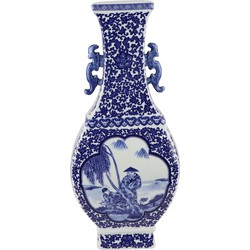 Fine Asianliving Chinese Vaas Blauw Wit Porselein Landschap D15xH45cm