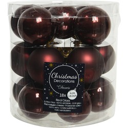 Decoris Kleine kerstballen - 18x st - mahonie bruin - glas - 4 cm - Kerstbal